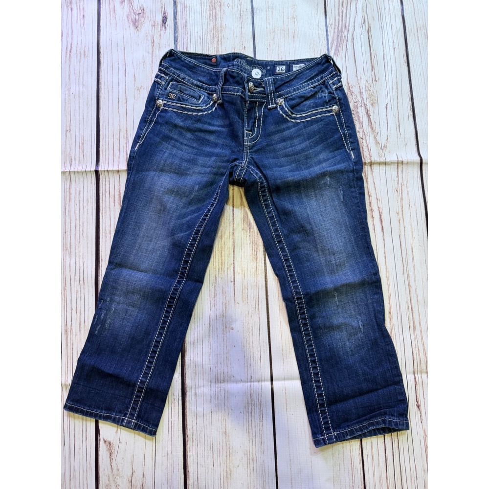 Miss Me Embellished Cross Capri Jeans Dark Wash Blue Denim Size 26